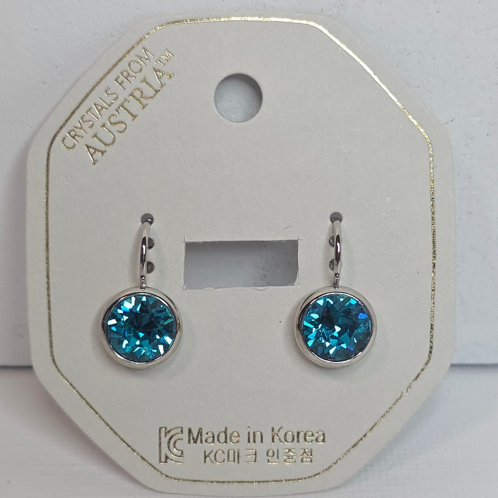 New! Crystal Earrings From Austria Leverback Blue Round Gemstones 10mm Platinum